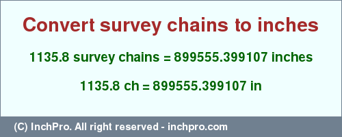 Result converting 1135.8 survey chains to inches = 899555.399107 inches