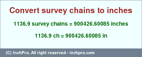 Result converting 1136.9 survey chains to inches = 900426.60085 inches