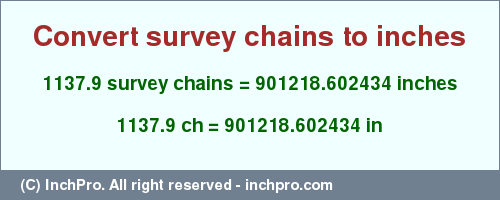 Result converting 1137.9 survey chains to inches = 901218.602434 inches