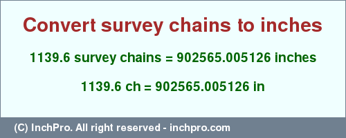 Result converting 1139.6 survey chains to inches = 902565.005126 inches