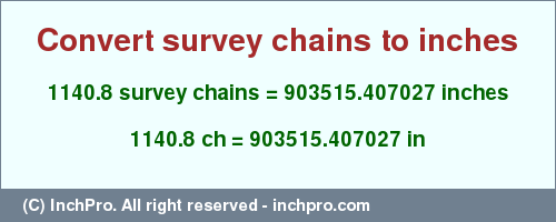 Result converting 1140.8 survey chains to inches = 903515.407027 inches