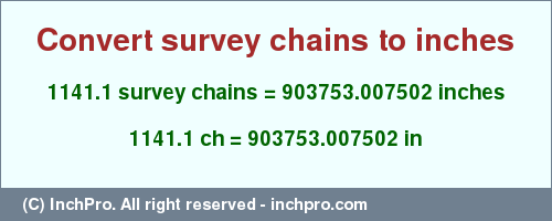 Result converting 1141.1 survey chains to inches = 903753.007502 inches