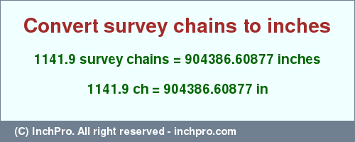 Result converting 1141.9 survey chains to inches = 904386.60877 inches