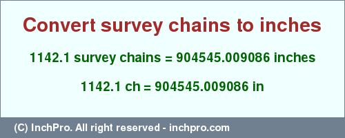 Result converting 1142.1 survey chains to inches = 904545.009086 inches