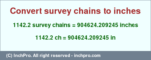 Result converting 1142.2 survey chains to inches = 904624.209245 inches