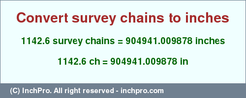 Result converting 1142.6 survey chains to inches = 904941.009878 inches