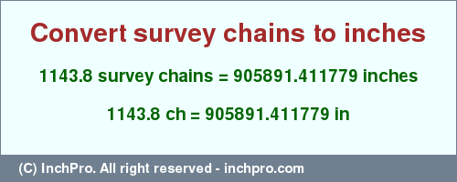 Result converting 1143.8 survey chains to inches = 905891.411779 inches