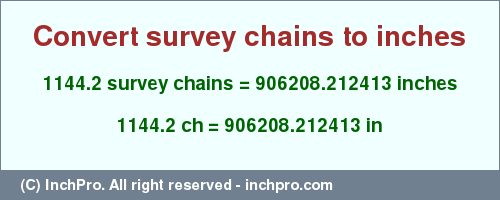 Result converting 1144.2 survey chains to inches = 906208.212413 inches