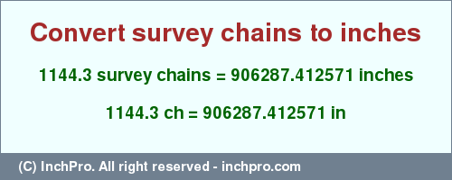 Result converting 1144.3 survey chains to inches = 906287.412571 inches