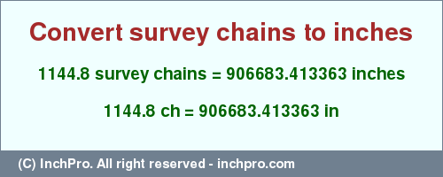 Result converting 1144.8 survey chains to inches = 906683.413363 inches
