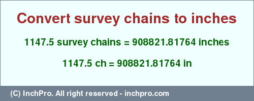 Result converting 1147.5 survey chains to inches = 908821.81764 inches