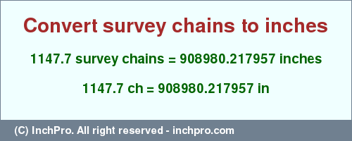 Result converting 1147.7 survey chains to inches = 908980.217957 inches