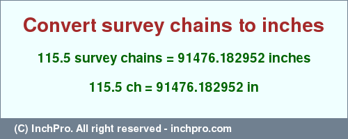 Result converting 115.5 survey chains to inches = 91476.182952 inches