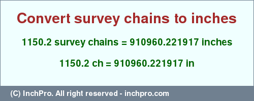 Result converting 1150.2 survey chains to inches = 910960.221917 inches