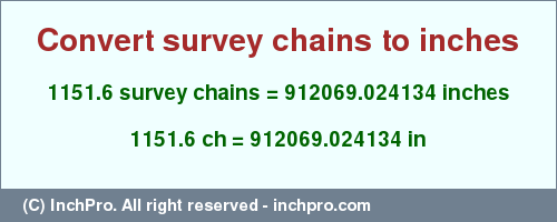 Result converting 1151.6 survey chains to inches = 912069.024134 inches