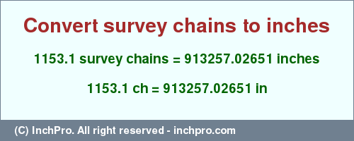 Result converting 1153.1 survey chains to inches = 913257.02651 inches