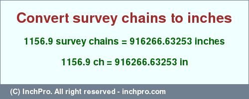 Result converting 1156.9 survey chains to inches = 916266.63253 inches