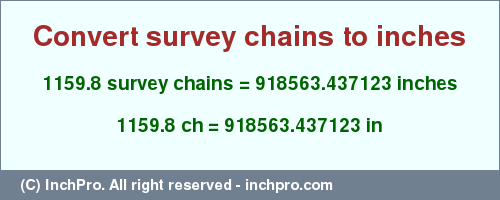 Result converting 1159.8 survey chains to inches = 918563.437123 inches