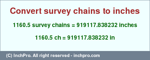Result converting 1160.5 survey chains to inches = 919117.838232 inches