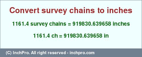 Result converting 1161.4 survey chains to inches = 919830.639658 inches