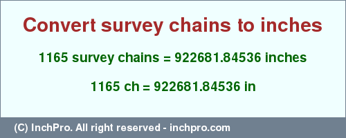 Result converting 1165 survey chains to inches = 922681.84536 inches