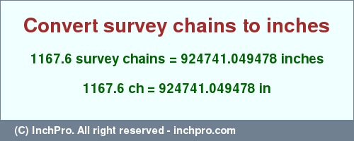 Result converting 1167.6 survey chains to inches = 924741.049478 inches