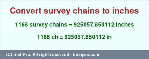 Result converting 1168 survey chains to inches = 925057.850112 inches