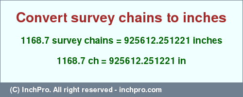 Result converting 1168.7 survey chains to inches = 925612.251221 inches