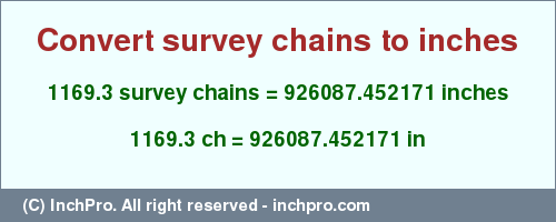 Result converting 1169.3 survey chains to inches = 926087.452171 inches