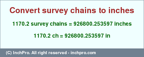 Result converting 1170.2 survey chains to inches = 926800.253597 inches
