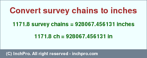 Result converting 1171.8 survey chains to inches = 928067.456131 inches