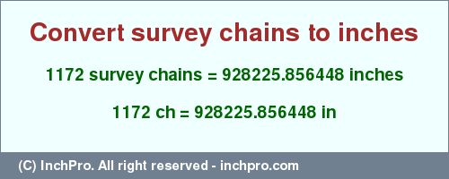 Result converting 1172 survey chains to inches = 928225.856448 inches