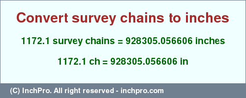 Result converting 1172.1 survey chains to inches = 928305.056606 inches