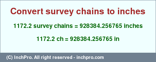 Result converting 1172.2 survey chains to inches = 928384.256765 inches