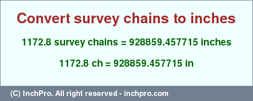 Result converting 1172.8 survey chains to inches = 928859.457715 inches