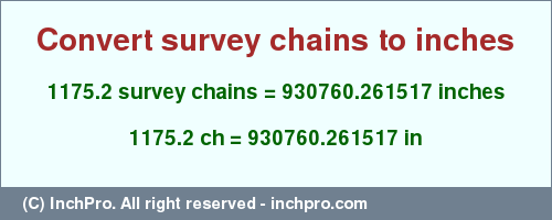 Result converting 1175.2 survey chains to inches = 930760.261517 inches