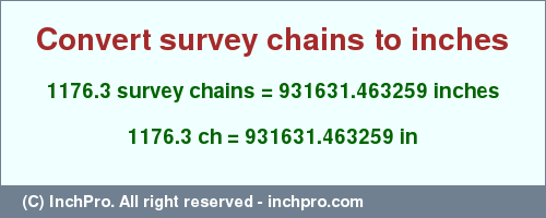 Result converting 1176.3 survey chains to inches = 931631.463259 inches