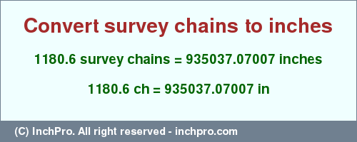 Result converting 1180.6 survey chains to inches = 935037.07007 inches