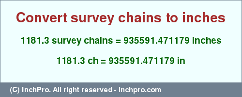 Result converting 1181.3 survey chains to inches = 935591.471179 inches