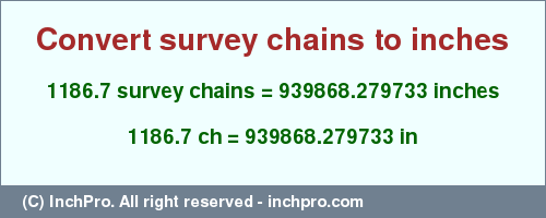 Result converting 1186.7 survey chains to inches = 939868.279733 inches