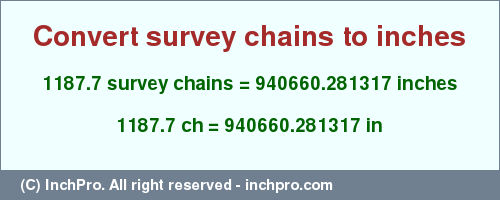Result converting 1187.7 survey chains to inches = 940660.281317 inches