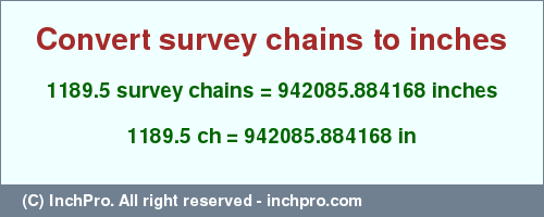Result converting 1189.5 survey chains to inches = 942085.884168 inches