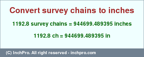 Result converting 1192.8 survey chains to inches = 944699.489395 inches