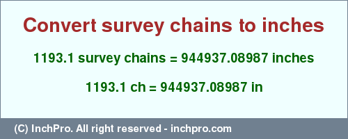 Result converting 1193.1 survey chains to inches = 944937.08987 inches