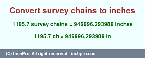 Result converting 1195.7 survey chains to inches = 946996.293989 inches