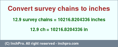 Result converting 12.9 survey chains to inches = 10216.8204336 inches