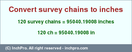 Result converting 120 survey chains to inches = 95040.19008 inches