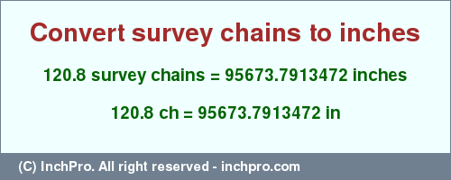 Result converting 120.8 survey chains to inches = 95673.7913472 inches