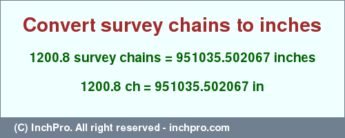 Result converting 1200.8 survey chains to inches = 951035.502067 inches