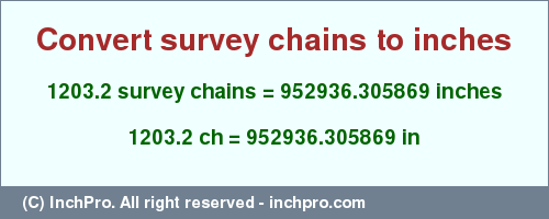 Result converting 1203.2 survey chains to inches = 952936.305869 inches